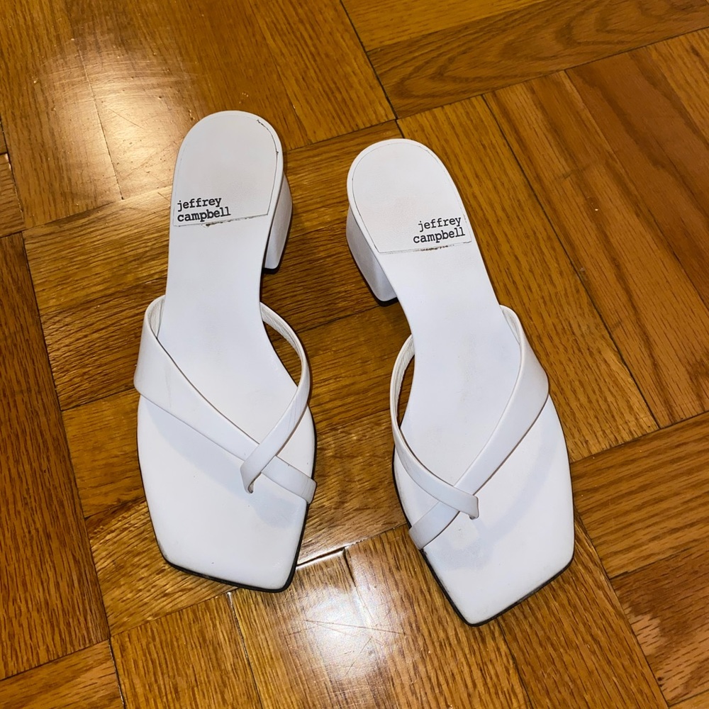 Jeffrey Campbell White Crisscross Square-Toe Heeled Sandals